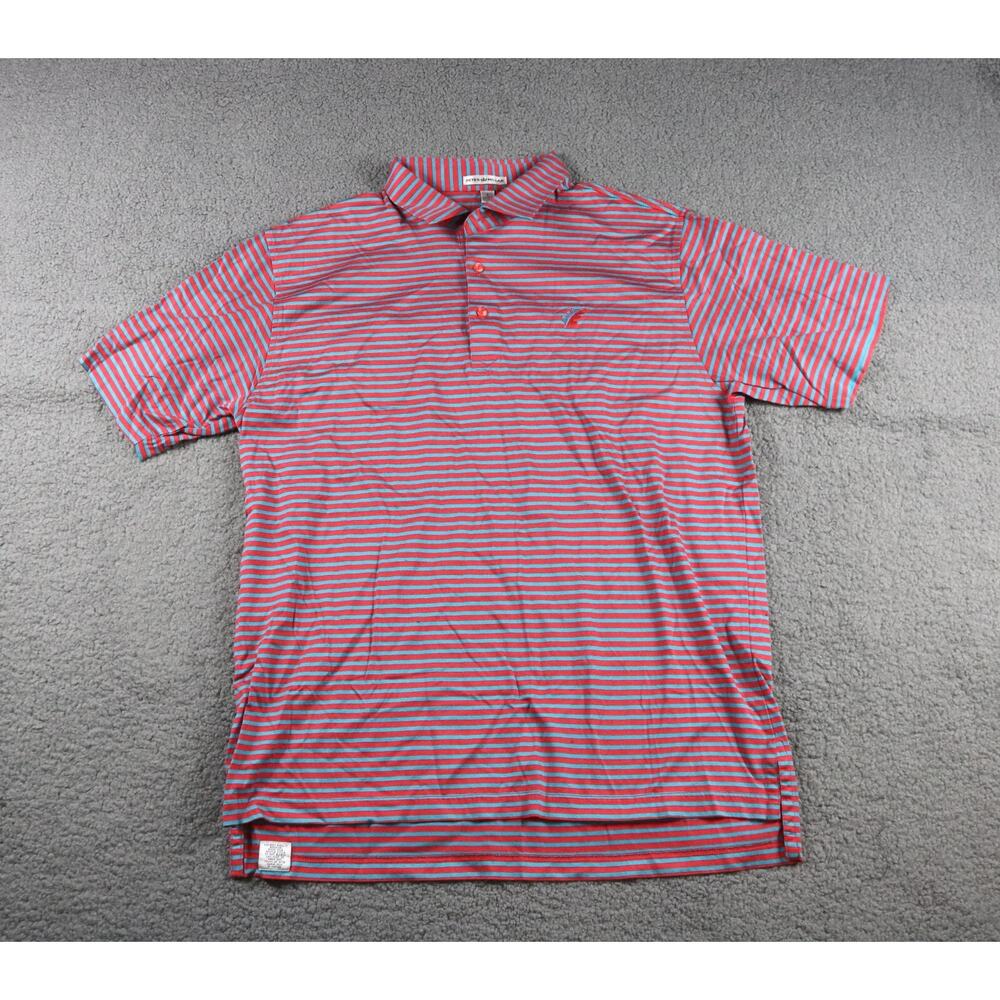 Peter Millar Polo Large Mens Red Green Striped Leaf Logo Cotton Golf Korea